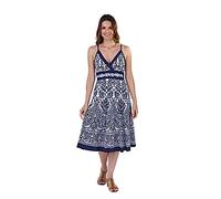 Ladies Pistachio Cross Over Cotton Dress D921 Navy & White Lotus Print L