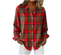 Ladies Plaid Shirts UK 2025 Fashion Long Sleeve Collared Button Down Tops Fall Winter Casual Loose Fit Blouse Dressy Comfy Lightweight Going Out T-Shirt Vintage Print Shirt
