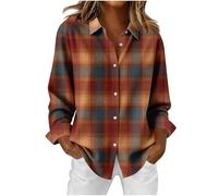 Ladies Plaid Shirts UK 2025 Fashion Long Sleeve Collared Button Down Tops Fall Winter Casual Loose Fit Blouse Dressy Comfy Lightweight Going Out T-Shirt Vintage Print Shirt