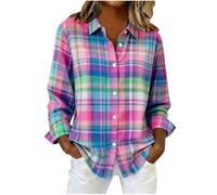 Ladies Plaid Shirts UK 2025 Fashion Long Sleeve Collared Button Down Tops Fall Winter Casual Loose Fit Blouse Dressy Comfy Lightweight Going Out T-Shirt Vintage Print Shirt