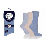Ladies Plain Gentle Grip Socks - Non-Binding HoneyComb Comfort Fit, Soft Cotton Blend Socks for All-Day Comfort-6/12 pack (4-8, EVA-DENIM, 6)