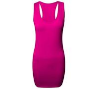 Ladies Plain Long Bodycon Racer Back Muscle Vest Womens Sleeveless Maxi Gym Top (16 / 18, Fuschia)