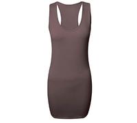 Ladies Plain Long Bodycon Racer Back Muscle Vest Womens Sleeveless Maxi Gym Top (16 / 18, Mocha)