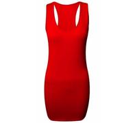 Ladies Plain Long Bodycon Racer Back Muscle Vest Womens Sleeveless Maxi Gym Top (16 / 18, Red)