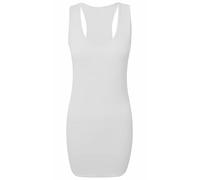 Ladies Plain Long Bodycon Racer Back Muscle Vest Womens Sleeveless Maxi Gym Top (16 / 18, White)