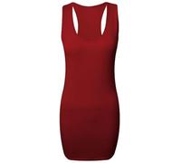 Ladies Plain Long Bodycon Racer Back Muscle Vest Womens Sleeveless Maxi Gym Top (16 / 18, Wine)