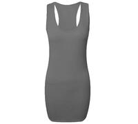 Ladies Plain Long Bodycon Racer Back Muscle Vest Womens Sleeveless Maxi Gym Top (20 /22, Charcoal)