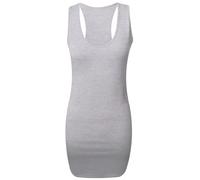 Ladies Plain Long Bodycon Racer Back Muscle Vest Womens Sleeveless Maxi Gym Top (20 /22, Grey)