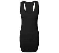 Ladies Plain Long Bodycon Racer Back Muscle Vest Womens Sleeveless Maxi Gym Top Black