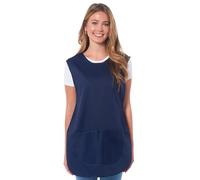 Ladies Plain Tabard With Matching Piping Apron Overalls Front Pocket Stylish Tabards for Women Casual Aprons for Women to Use in Home Kitchen Restaurants Coffee Shops UK Made (Navy, L)