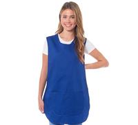 Ladies Plain Tabard With Matching Piping Apron Overalls Front Pocket Stylish Tabards for Women Casual Aprons for Women to Use in Home Kitchen Restaurants Coffee Shops UK Made (Blue, XL)