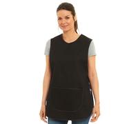 Ladies Plain Tabard With Matching Piping Apron Overalls Front Pocket Stylish Tabards for Women Casual Aprons for Women to Use in Home Kitchen Restaurants Coffee Shops UK Made (Black, XXL)