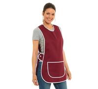 Ladies Plain Tabard with White Piping Apron Overalls Front Pocket Stylish Tabards for Women Casual Aprons for Women Home Kitchen Restaurants Coffee Shops UK Made (Wine, S)