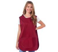 Ladies Plain With Matching Piping Tabard Apron Overalls Front Pocket Stylish Tabards for Women Casual Aprons for Women to Use in Home Kitchen Restaurants Coffee Shops UK Made (Wine, L)