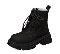 Ladies Platform Boots Wellington Unisex Block Heel Pu Leather Memory Foam Double Ankle Strap Round Toe Perfect For School Party