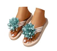 Ladies Platform Flip Flops Floral Embellished Wide Fit Sandals, Boho Flat Thong Slippers with Yoga Mat Comfort, Casual Lightweight Walking Flip Flops for Summer Beach Outdoors