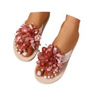 Ladies Platform Flip Flops Floral Embellished Wide Fit Sandals, Boho Flat Thong Slippers with Yoga Mat Comfort, Casual Lightweight Walking Flip Flops for Summer Beach Outdoors