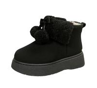 Ladies Platform Snow Boots Wide Fit Suede Fleece Lined Short Boots Fashionable Outdoor Walk Booties Fluffy Shoes for Women (Black, 6)