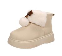 Ladies Platform Snow Boots Wide Fit Suede Fleece Lined Short Boots Fashionable Outdoor Walk Booties Fluffy Shoes for Women (Beige, 6)