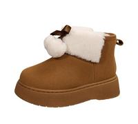 Ladies Platform Snow Boots Wide Fit Suede Fleece Lined Short Boots Fashionable Outdoor Walk Booties Fluffy Shoes for Women (Brown, 6)
