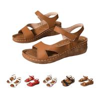 Ladies Platform Wedge Open Toe Sandals, Adjustable Fastening Strap, Soft Padded Footbed, Anti Slip Durable Outsole, Summer Outdoor Casual Shoes, Various Color Options Brown, Size 6.5