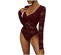 Ladies Playsuit -Playsuits for Women Uk Solid Color Mesh Stitching Lace Pattern Slim Fit And Thin Texture All Purpose Inner (Red L)