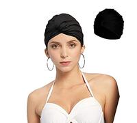Ladies Pleated Fabric Swimming Cap Chemo Hat Elastic Stylish Spa Caps Sleep Cap Double Layers Bathing Hats Quick Drying Reusable Shower Hat Headwear Head Wraps For Women Long Short Curly Hair
