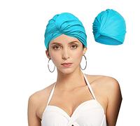 Ladies Pleated Fabric Swimming Cap Chemo Hat Elastic Stylish Spa Caps Sleep Cap Double Layers Bathing Hats Quick Drying Reusable Shower Hat Headwear Head Wraps For Women Long Short Curly Hair