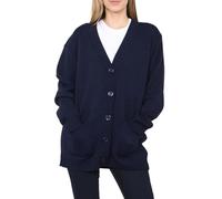 Ladies Plus Size Baggy Soft Knit 2 Front Pockets Outerwear Womens Long Sleeve V Neck 5 Button Longline Knitted Cardigan Navy