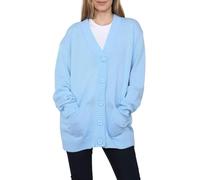 Ladies Plus Size Baggy Soft Knit 2 Front Pockets Outerwear Womens Long Sleeve V Neck 5 Button Longline Knitted Cardigan Sky Blue