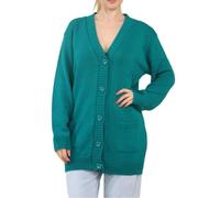 Ladies Plus Size Baggy Soft Knit 2 Front Pockets Outerwear Womens Long Sleeve V Neck 5 Button Longline Knitted Cardigan White