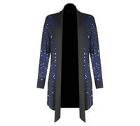 Ladies Plus Size Glittery Party Sequins Sweater Open Front Waterfall Cardigan Ladies Lightweight Fashion Wear Long Sleeve Sparkling Sequin Sweater Black UK 14