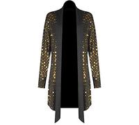Ladies Plus Size Glittery Party Sequins Sweater Open Front Waterfall Cardigan Ladies Lightweight Fashion Wear Long Sleeve Sparkling Sequin Sweater Gold UK 16