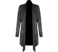 Ladies Plus Size Glittery Party Sequins Sweater Open Front Waterfall Cardigan Ladies Lightweight Fashion Wear Long Sleeve Sparkling Sequin Sweater Silver UK 18