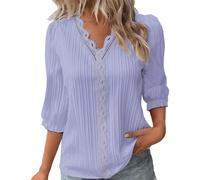 Ladies Plus Size Summer Tops Women Summer Lace V Neck Plain Lace Elegant Shirt Fashion Solid Color Elegant Blouse 3/4 Length Sleeve Plus Size Scrub Womens Cross Over Tops Long Sleeve t Shirts