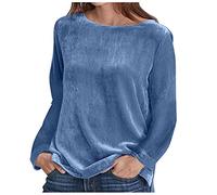 Ladies Plus Size Summer Tops Women's Loose Sweatshirt Solid Color Casual Top Velvet Round Neck Pullover Fall/Winter Long-Sleeved Blouse Graphic T Womens Cross Over Tops Womans Christmas top Blue