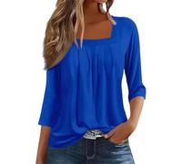 Ladies Plus Size T Shirts A Solid Color T Shirt with A Square Neck for Ladies A Casual Pleated Loose and Flowing Three Quarter Sleeve Top Short Womans Party Tops White top Size 26