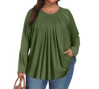Ladies Plus Size Tops, Womens Solid Colour Tops Long Sleeve Crew Neck Oversized T Shirts Loose Pleated Flowy Casual Tunics Gifts for Her,Multi,XL,u662k
