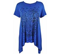 Ladies Plus Size Uneven Hem Short Sleeve Tiger Face Print Womens Stretch Top Royal Blue Size 24 - 26
