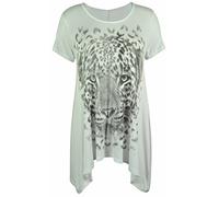 Ladies Plus Size Uneven Hem Short Sleeve Tiger Face Print Womens Stretch Top White Size 16