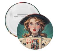 Ladies' Poker Cards Badge Metal Round Pins, Lightweight Brooch for Backpack, Fashion Button Pins Badge for Shirts, Jackets, Shawl Coat, Unisex, 5PCS, Tinplate, metal round pins