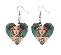 Ladies' Poker Cards Wooden Earrings for Women, Vintage Elegant Wood Jewelry, Lightweight Earrings for Wedding, Party, Everyday Jewelry Gift, Love, Wood, wood
