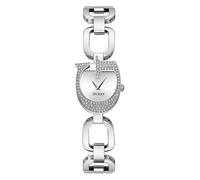 Ladies Polished Silver Logo Case with Crystals - Sunray Silver Dial with Silver Bracelet Watch Silver