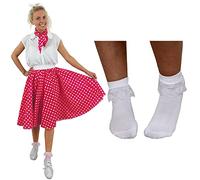 Ladies Polka Dot Skirt and Bobby Socks - Polka Dot Skirt and White Frill Socks - Adults 50s Rock n Roll Fancy Dress Costume