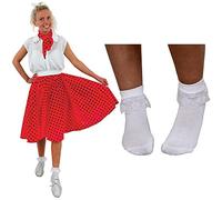 Ladies Polka Dot Skirt and Bobby Socks - UK 8-12 - Red and Black Polka Dot Skirt and White Frill Socks - Adults 50s Rock n Roll Fancy Dress Costume