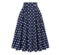 Ladies Polka Dot Skirt Elastic Waist Skirt High Waist Women's Summer Rock Theme Elegant Ladies Spotted Fashion Casual Retro Dress Pleated Skirts Midi Skirts (Dark Blue, XXL)