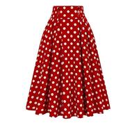 Ladies Polka Dot Skirt Elastic Waist Skirt High Waist Women's Summer Rock Theme Elegant Ladies Spotted Fashion Casual Retro Dress Pleated Skirts Midi Skirts (Red, XXL)