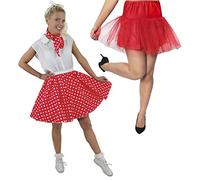 LADIES POLKA DOT SKIRT FANCY DRESS COSTUME - SHORT RUBY RED POLKA DOT SKIRT WITH MATCHING SCARF AND RED UNDERSKIRT (RED WITH WHITE SPOTS - UK 14-18)