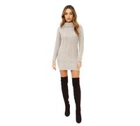 Ladies Polo High Neck Cable Knitted Jumper Dress Long Sleeve Bodycon Mini (UK, Alpha, M, L, Regular, Tall, Stone)