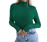 Ladies Polo Neck Jumpers Long Sleeve Basic Stretch Ribbed Polo Neck Top Going Out Slim Fit Lightweight Thermal Turtleneck Sweater Pullover Autumn Winter Plain Fitted Base Layer Undershirt Dark Green